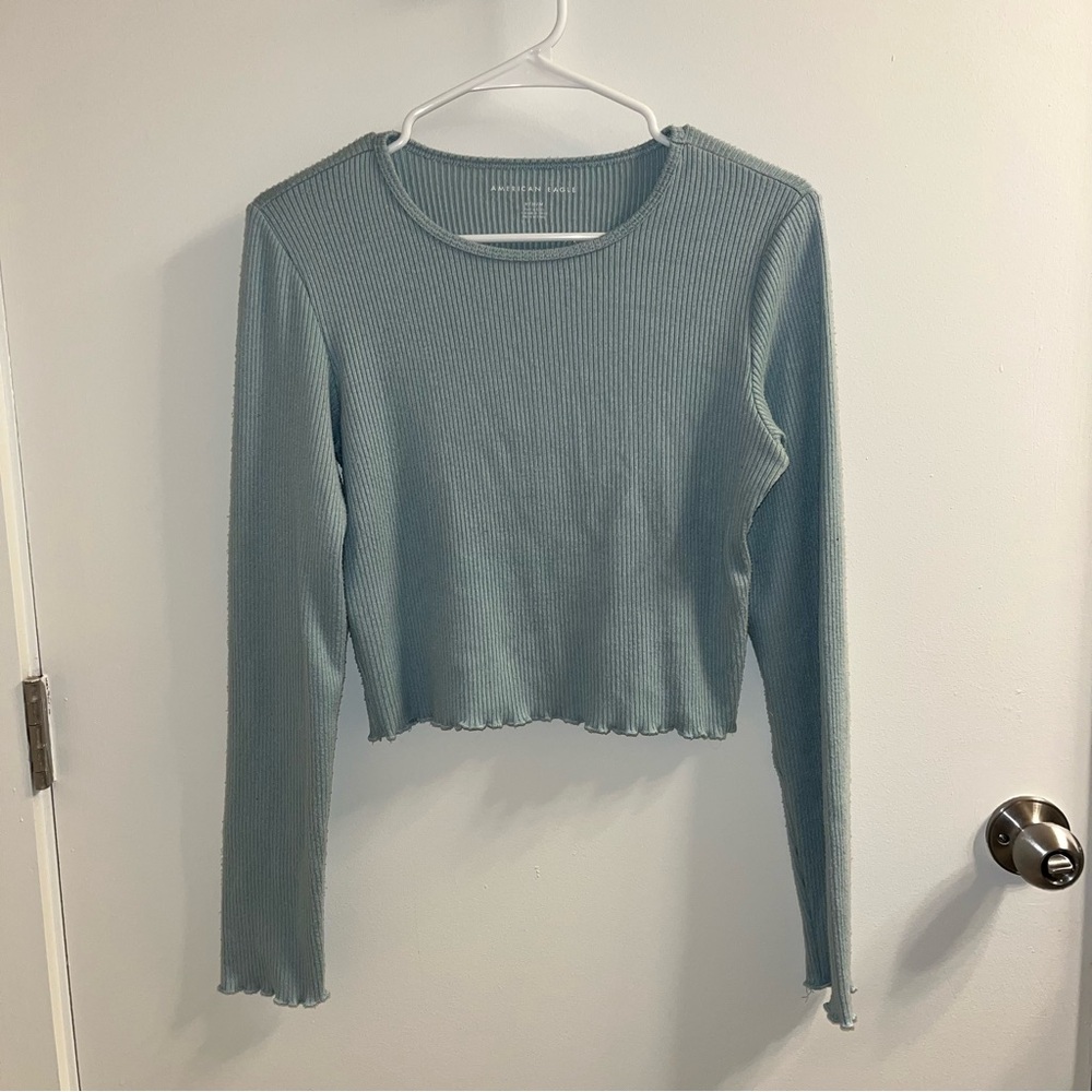 American Eagle Ribbed Green Long Sleeve